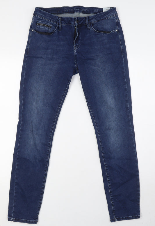 Calvin Klein Mens Blue Cotton Skinny Jeans Size 32 in L32 in Regular Zip