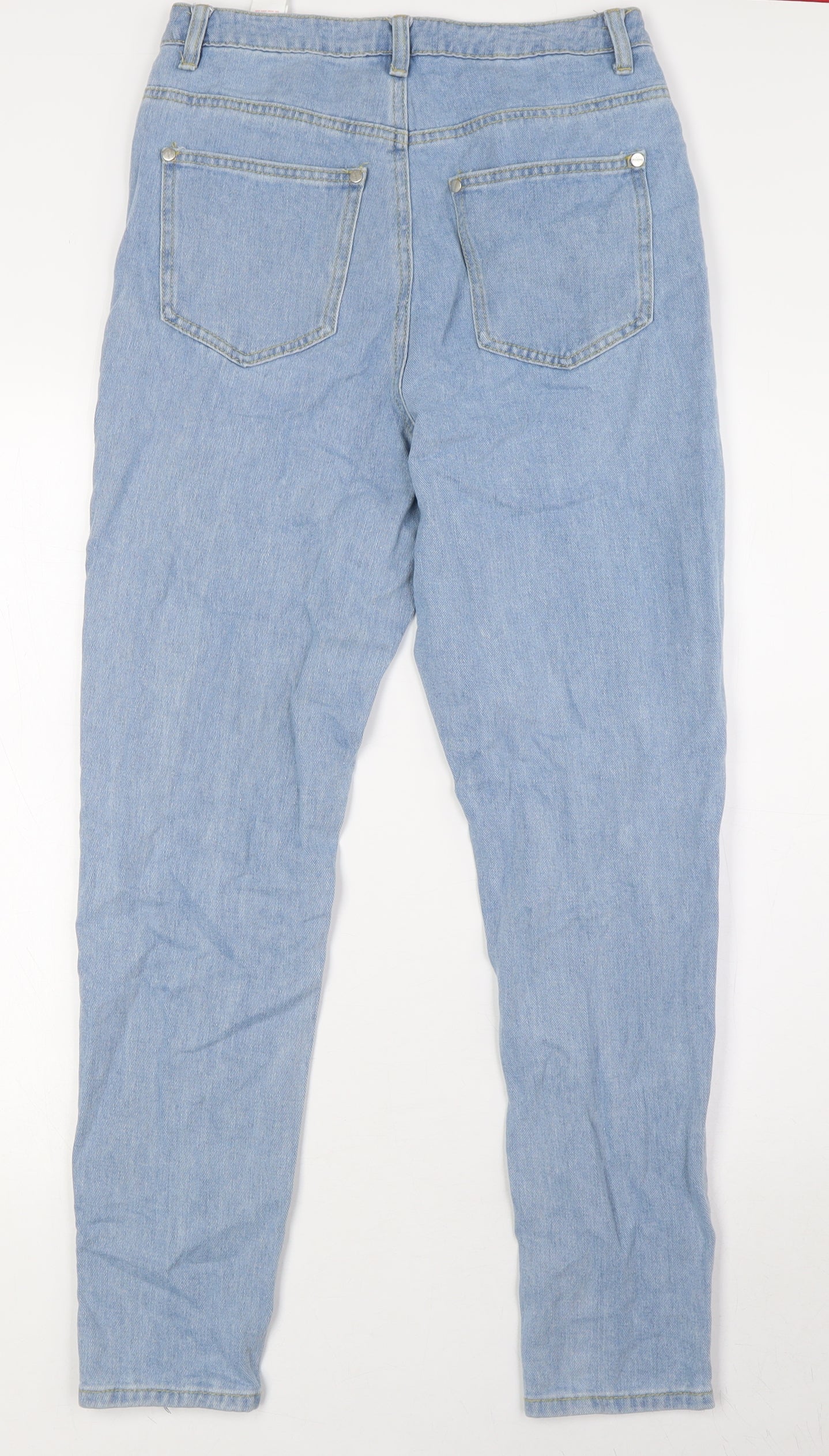 Boohoo Womens Blue Cotton Straight Jeans Size 8 L29 in Regular Zip