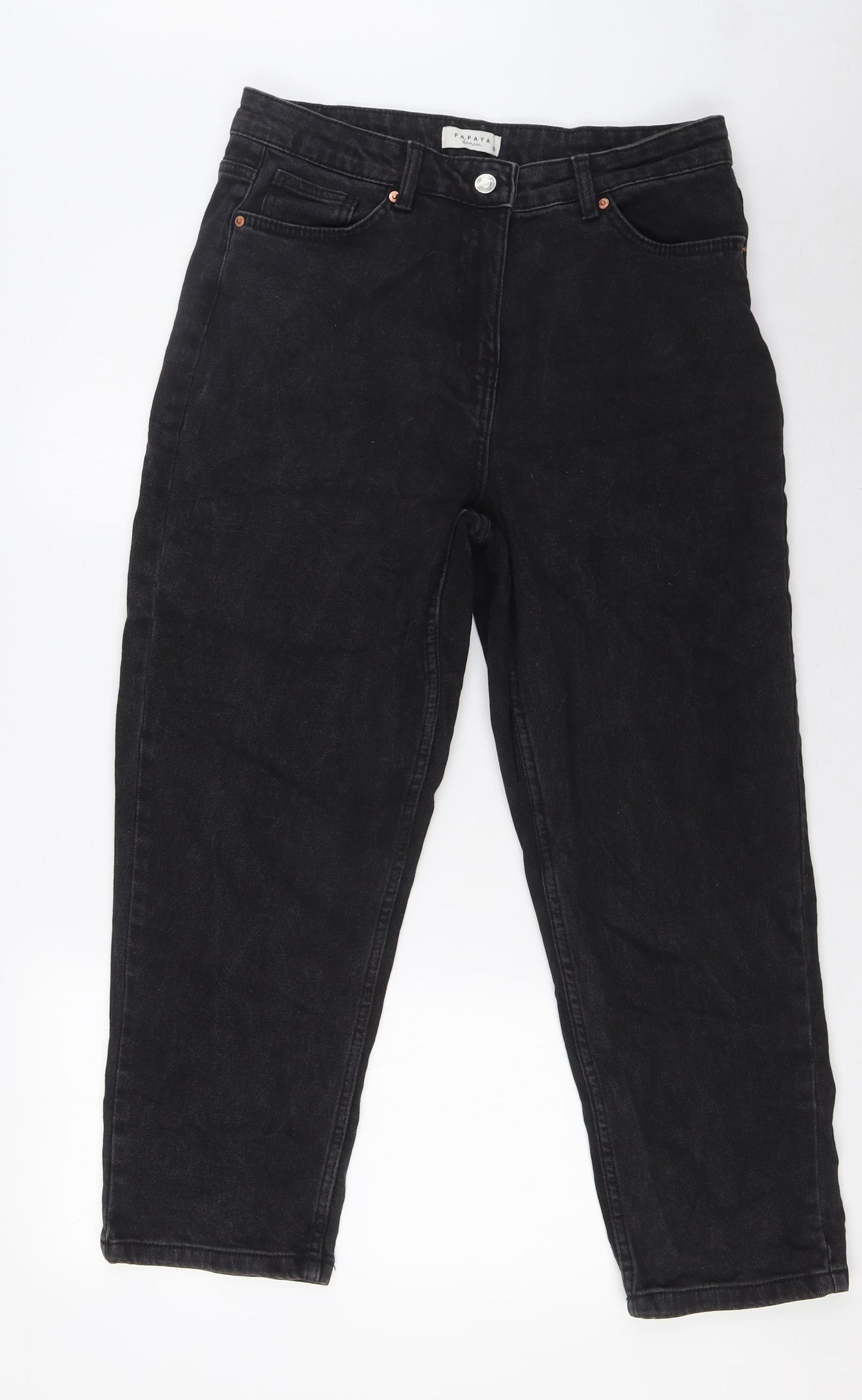 Matalan Womens Black Cotton Cropped Jeans Size 12 L24 in Regular Zip