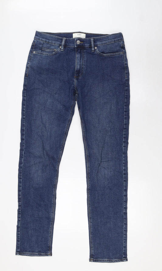 Marks and Spencer Mens Blue Cotton Straight Jeans Size 30 in L33 in Regular Zip