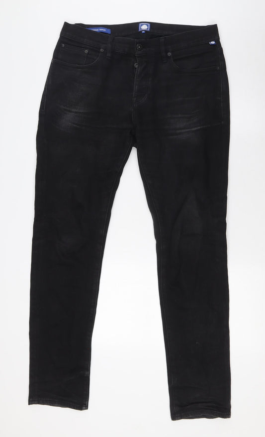 Pretty Green Mens Black Cotton Straight Jeans Size 32 in L32 in Regular Button