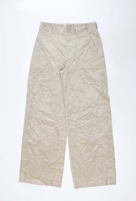 Marks and Spencer Womens Beige Cotton Trousers Size 10 L31 in Regular Zip