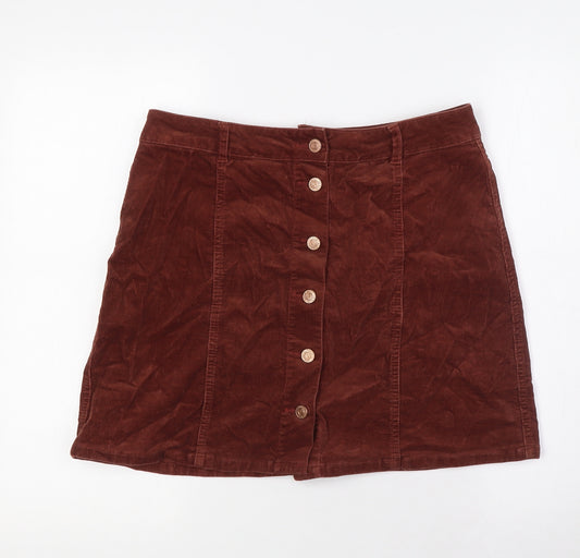 New Look Womens Brown Cotton A-Line Skirt Size 12 Button