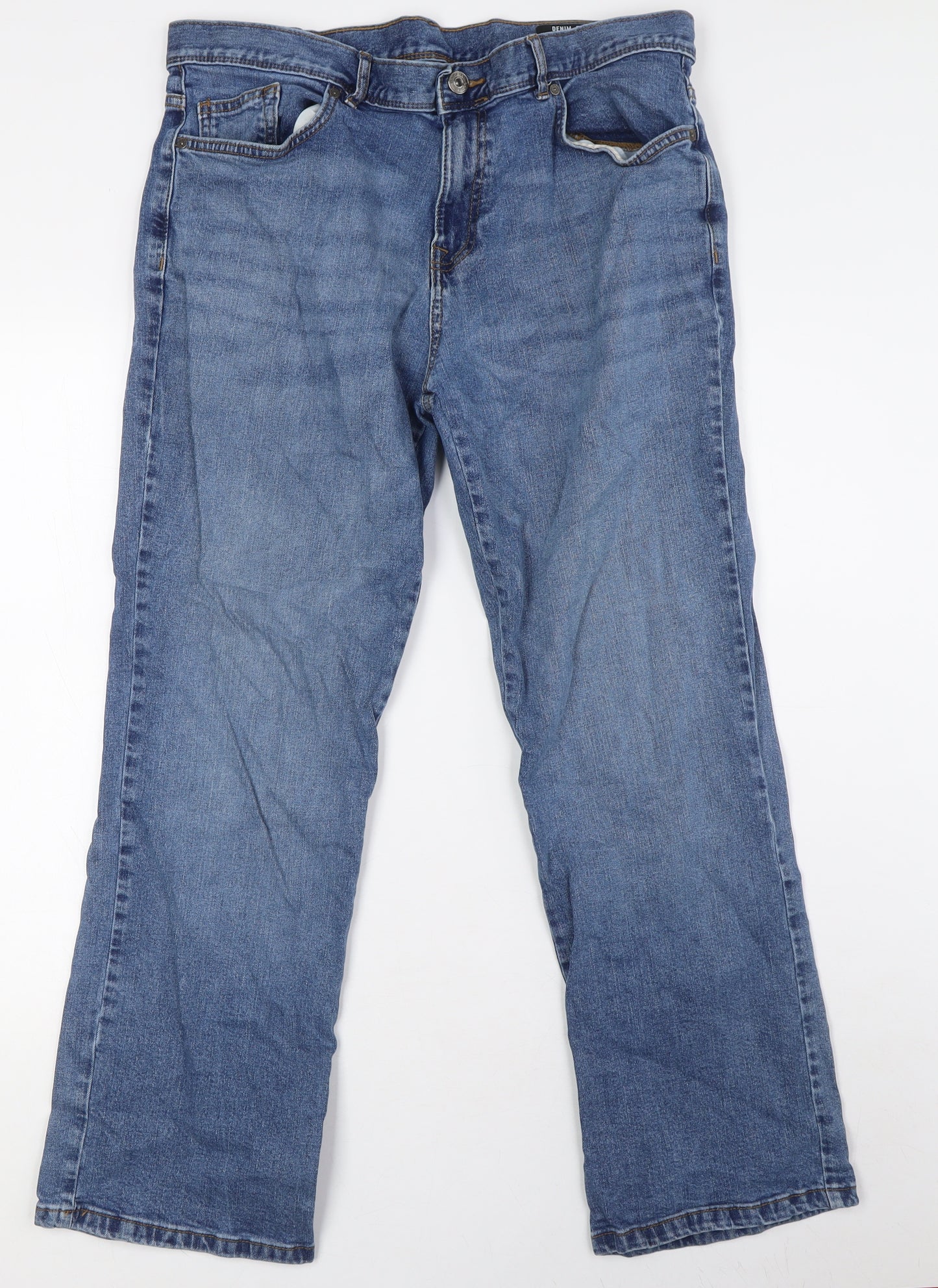 TU Mens Blue Cotton Straight Jeans Size 36 in L30 in Regular Zip