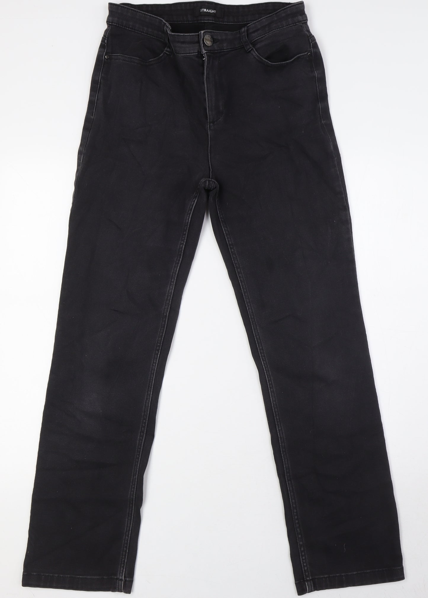 Marks and Spencer Womens Black Cotton Straight Jeans Size 12 L29 in Regular Zip