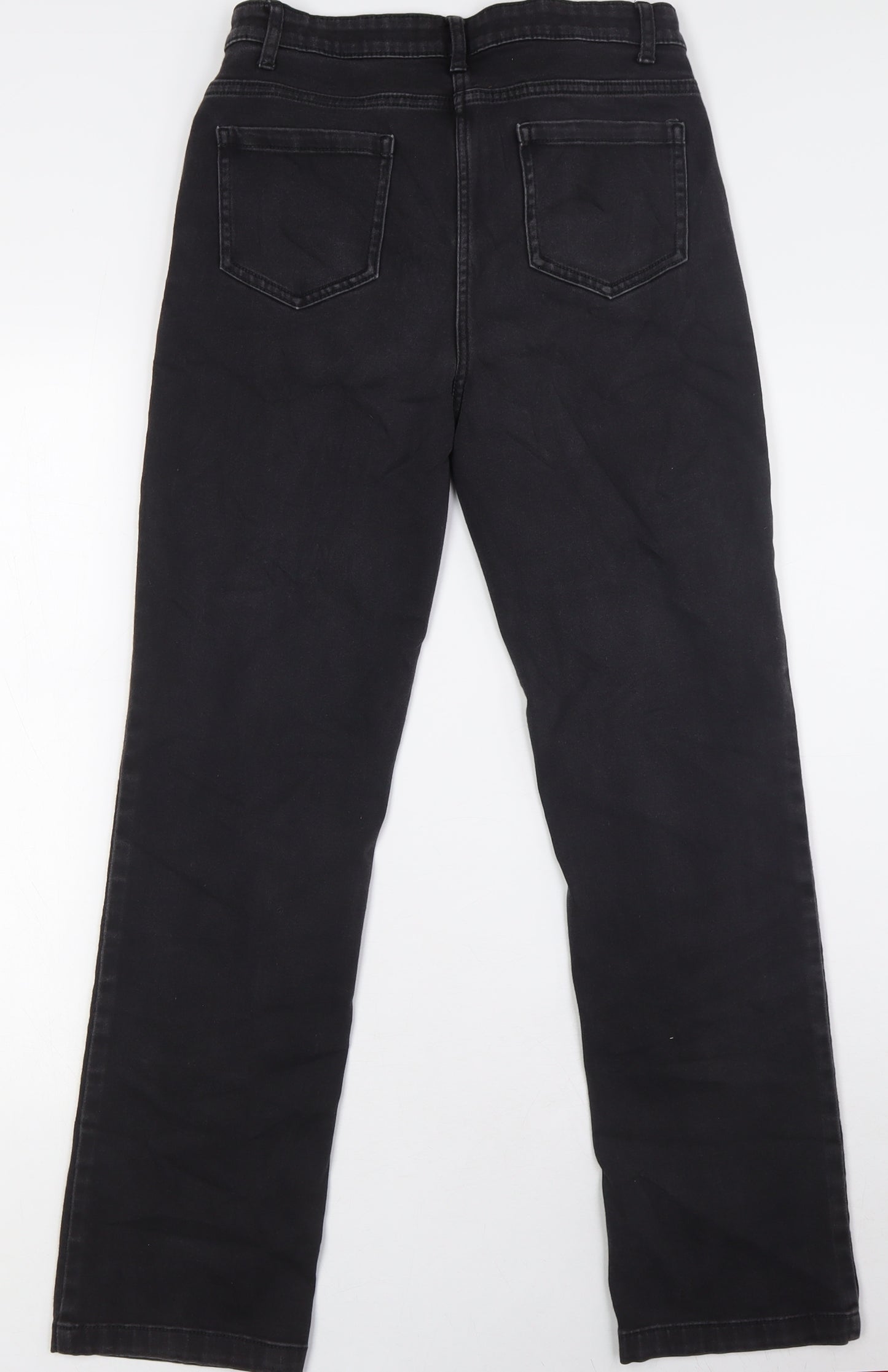 Marks and Spencer Womens Black Cotton Straight Jeans Size 12 L29 in Regular Zip