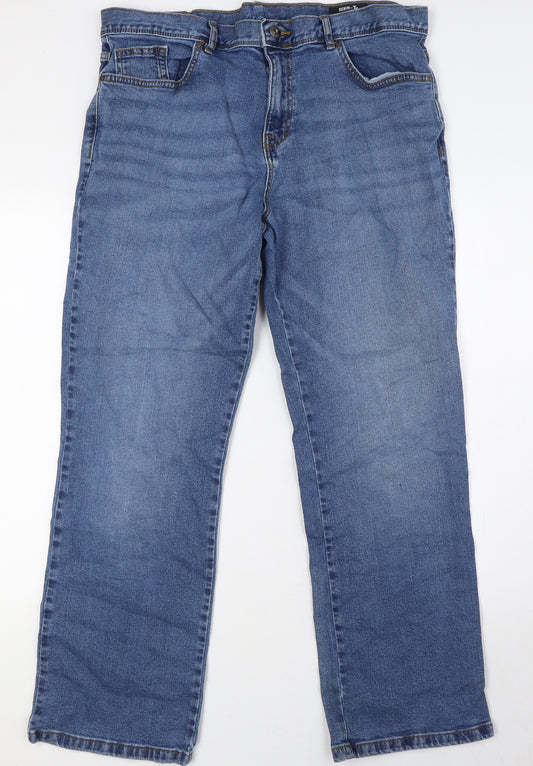 TU Mens Blue Cotton Straight Jeans Size 36 in L30 in Regular Zip