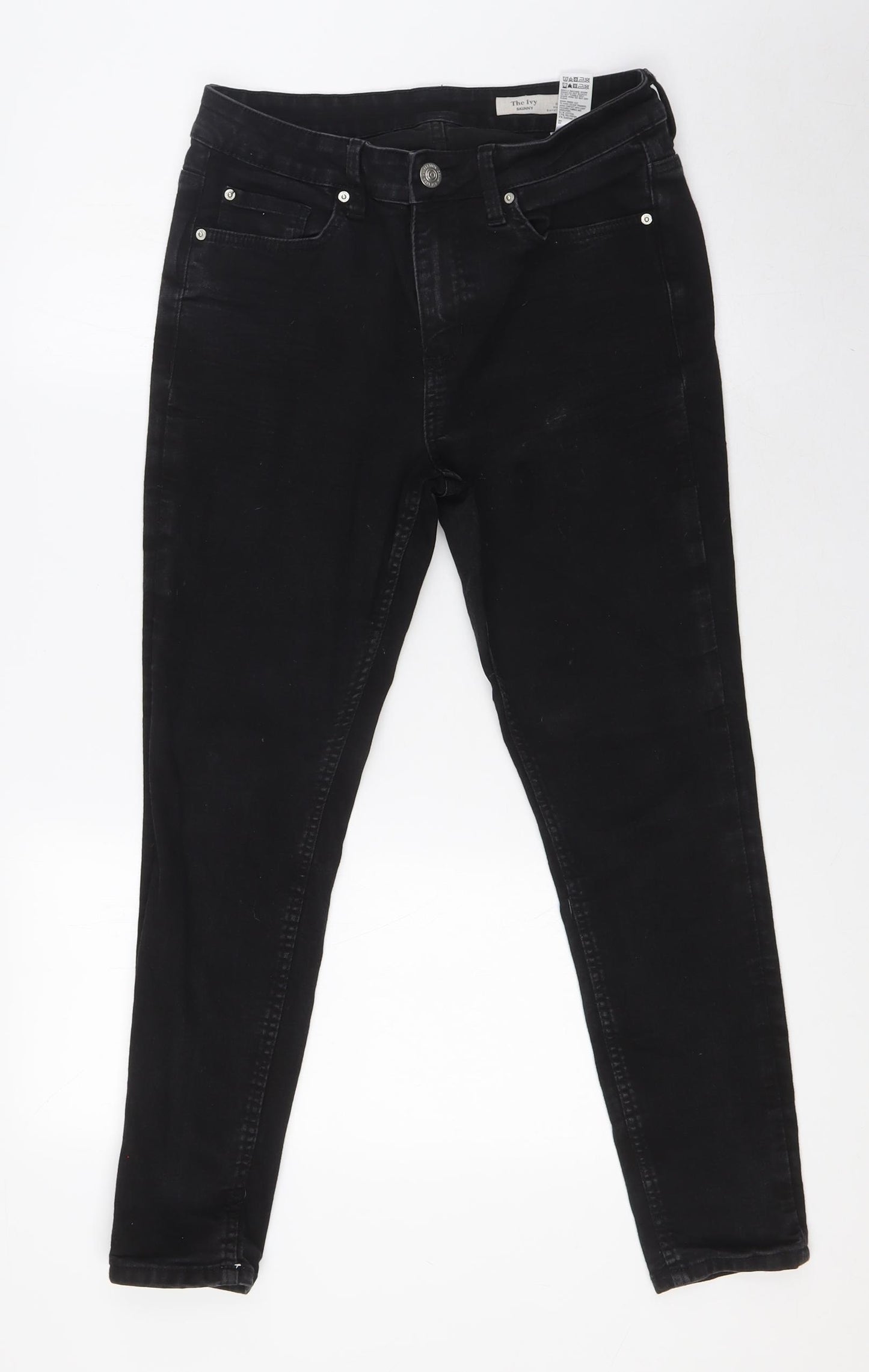 Marks and Spencer Womens Black Cotton Cropped Jeans Size 12 L26 in Regular Zip