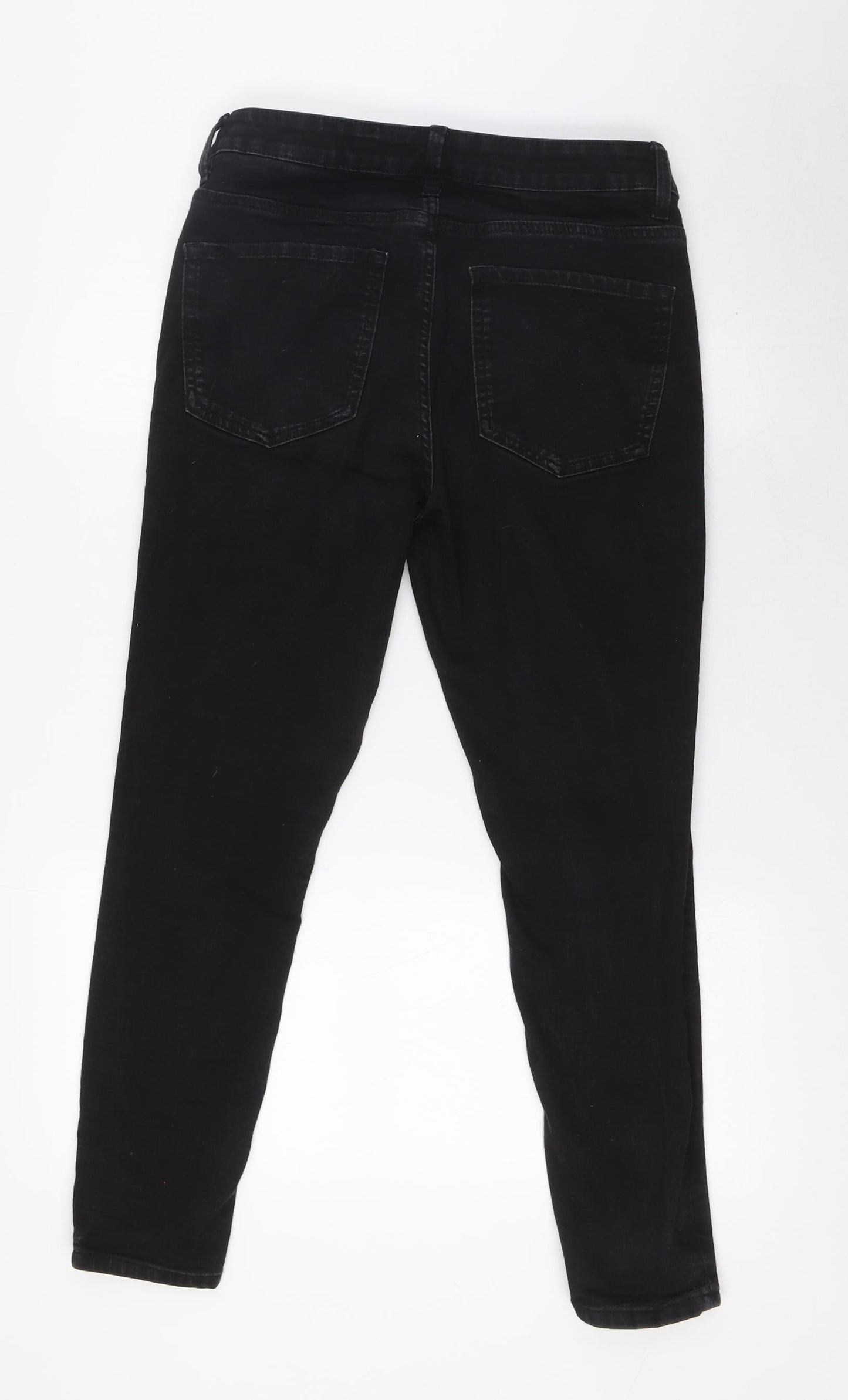 Marks and Spencer Womens Black Cotton Cropped Jeans Size 12 L26 in Regular Zip