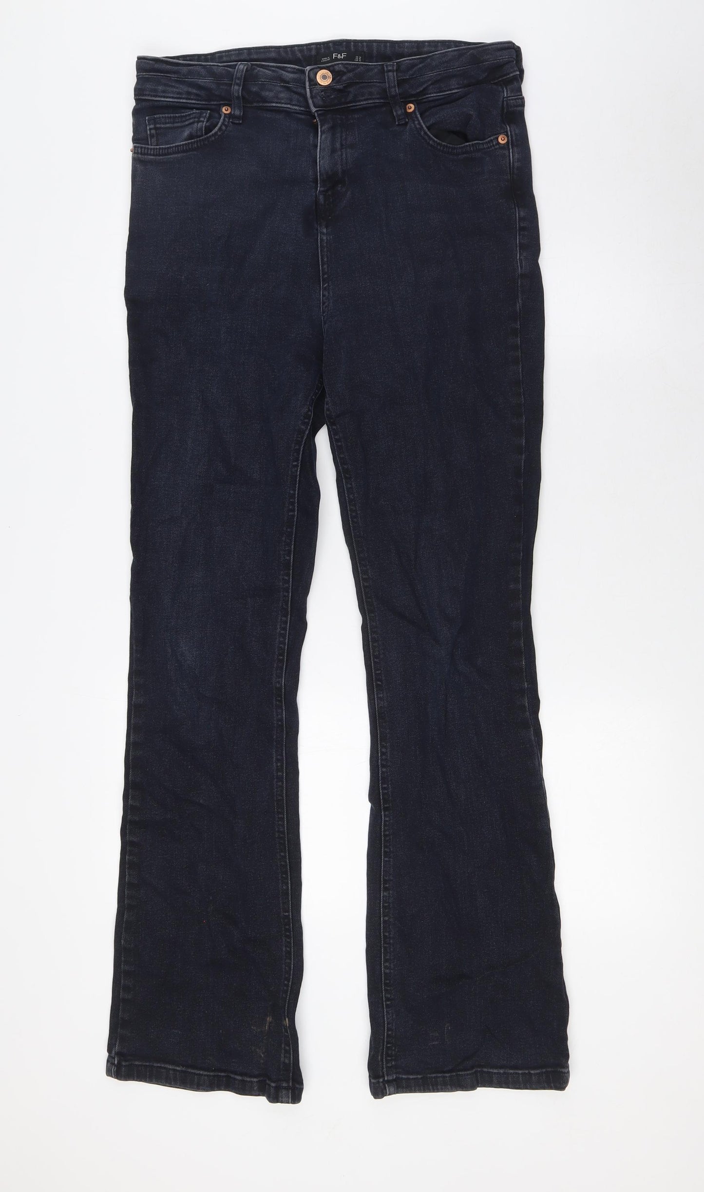 F&F Womens Blue Cotton Bootcut Jeans Size 14 L32 in Regular Zip