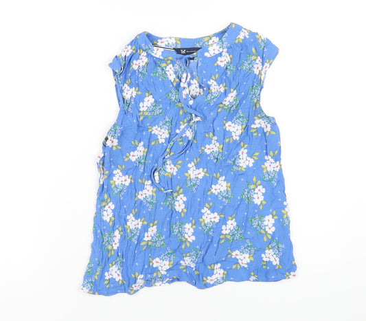 Crew Clothing Womens Blue Floral Viscose Basic T-Shirt Size 10 V-Neck