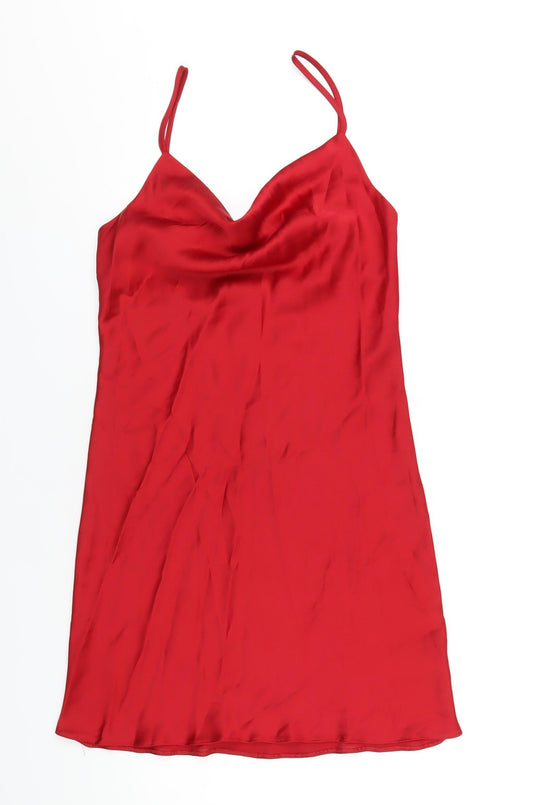 Miss Selfridge Womens Red Polyester Slip Dress Size 6 Cowl Neck Pullover