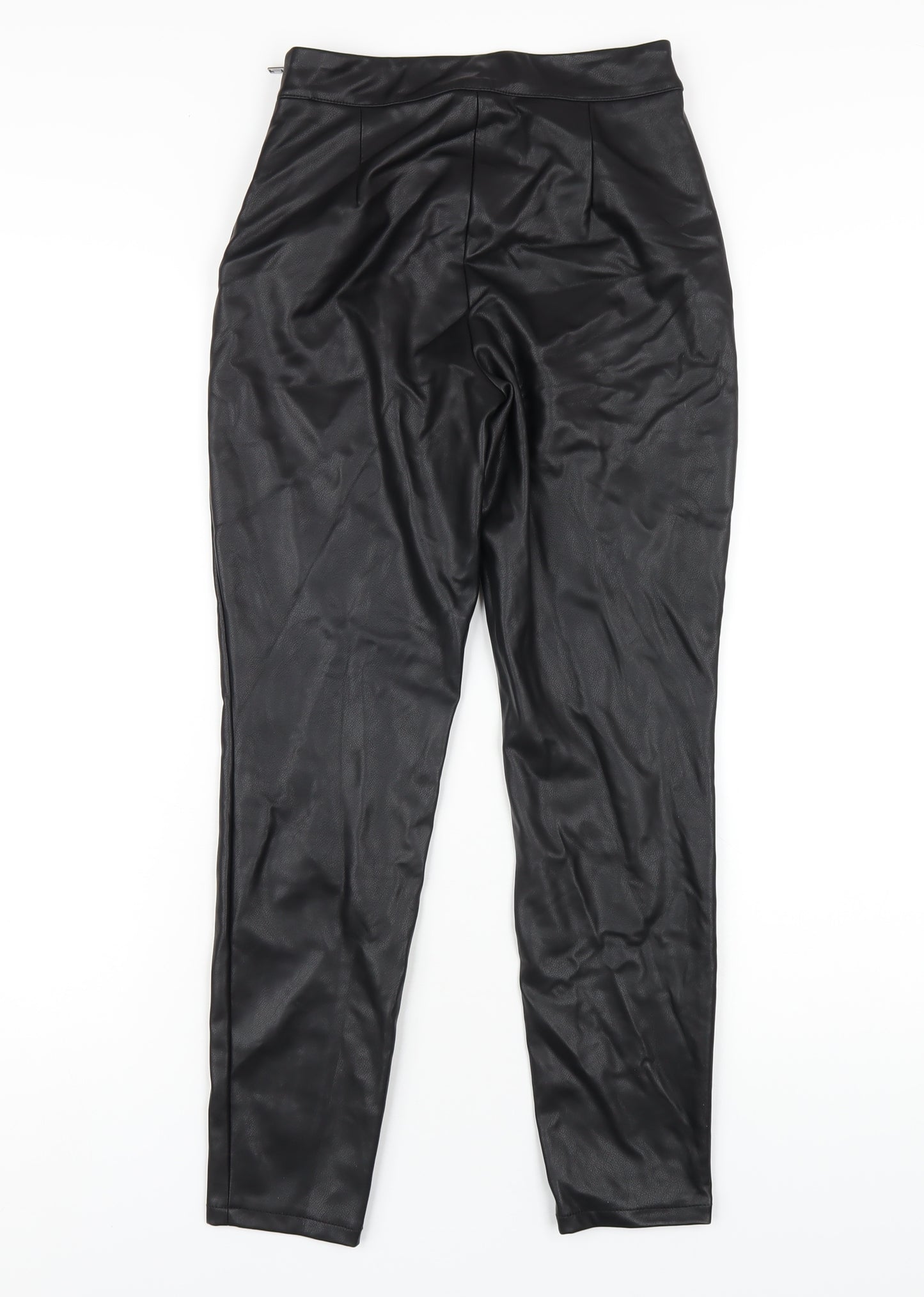 Dorothy Perkins Womens Black Polyurethane Carrot Trousers Size 6 L25 in Regular Zip - Leather Look