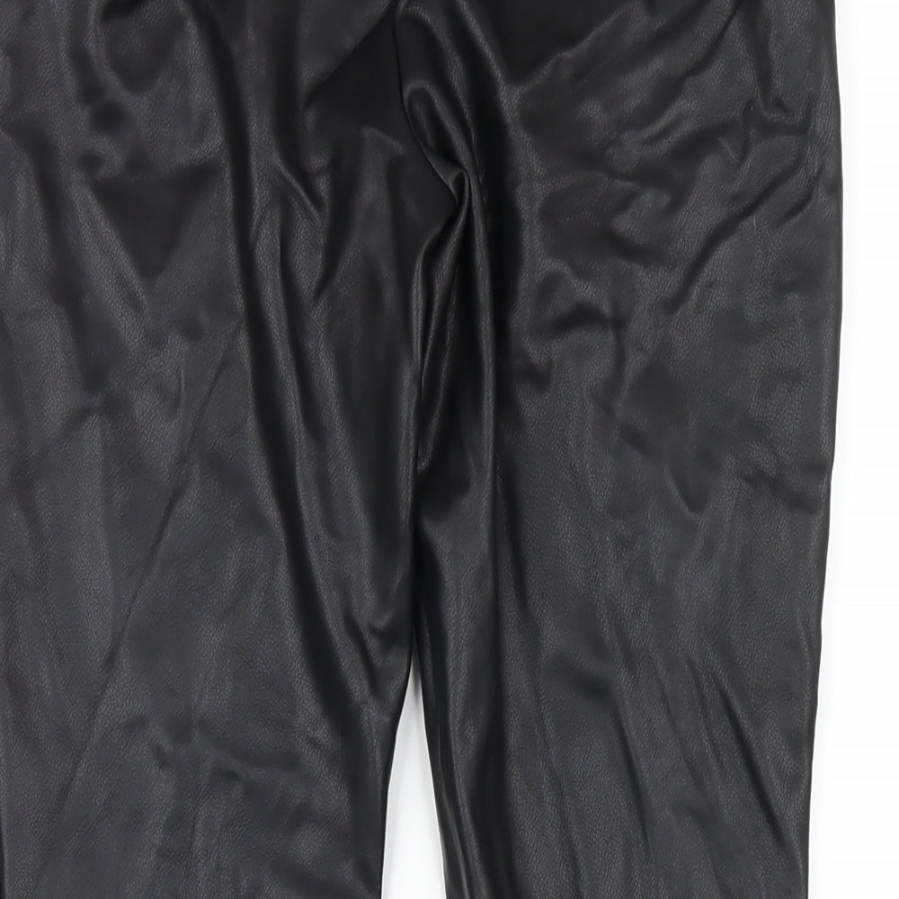 Dorothy Perkins Womens Black Polyurethane Carrot Trousers Size 6 L25 in Regular Zip - Leather Look