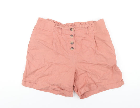 ESMARA Womens Pink Linen Basic Shorts Size 12 L5 in Regular Button