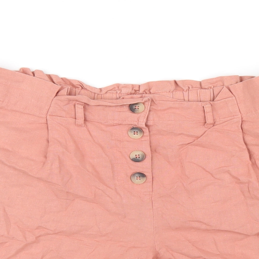 ESMARA Womens Pink Linen Basic Shorts Size 12 L5 in Regular Button