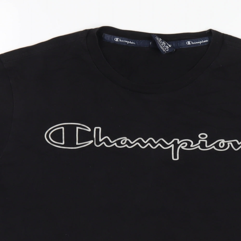 Champion Mens Black Cotton T-Shirt Size M Round Neck