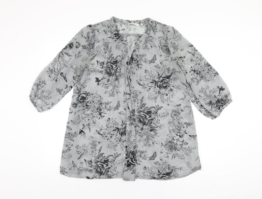 New Look Womens Grey Floral Polyester Basic Blouse Size 12 V-Neck