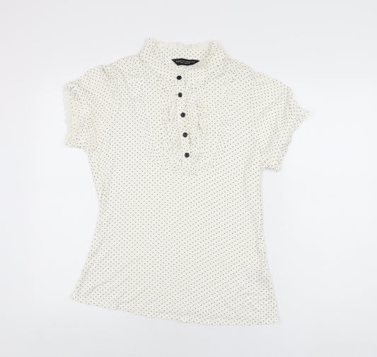 Dorothy Perkins Womens White Polka Dot Viscose Basic T-Shirt Size 16 Round Neck