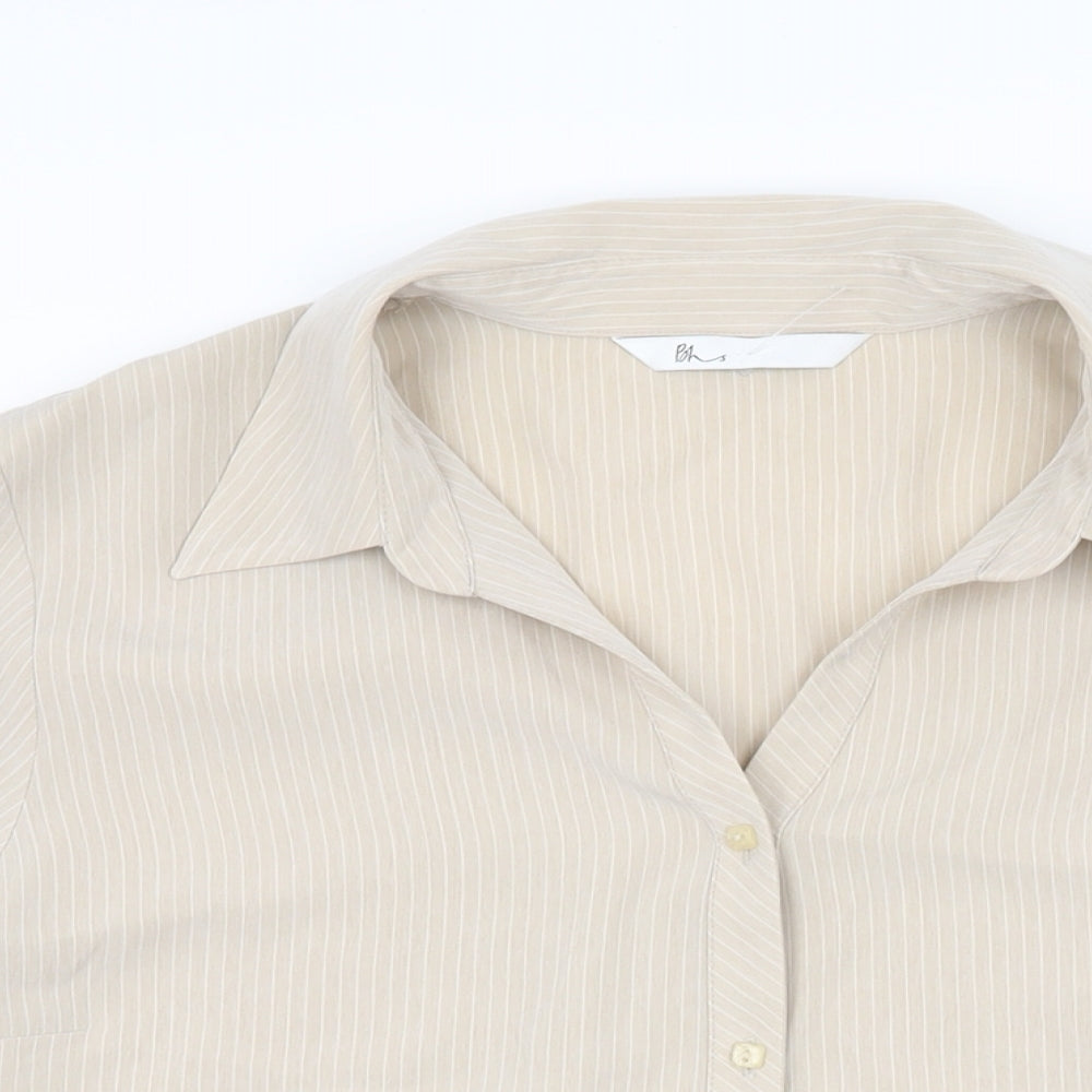 BHS Womens Beige Striped Polyester Basic Button-Up Size 18 Collared