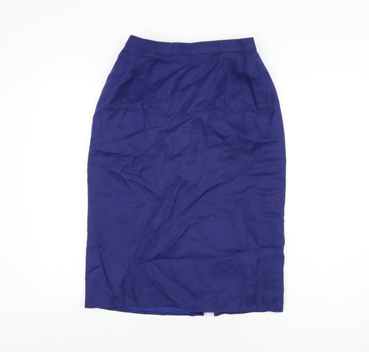 Jaeger Womens Blue Linen Straight & Pencil Skirt Size 12 Zip