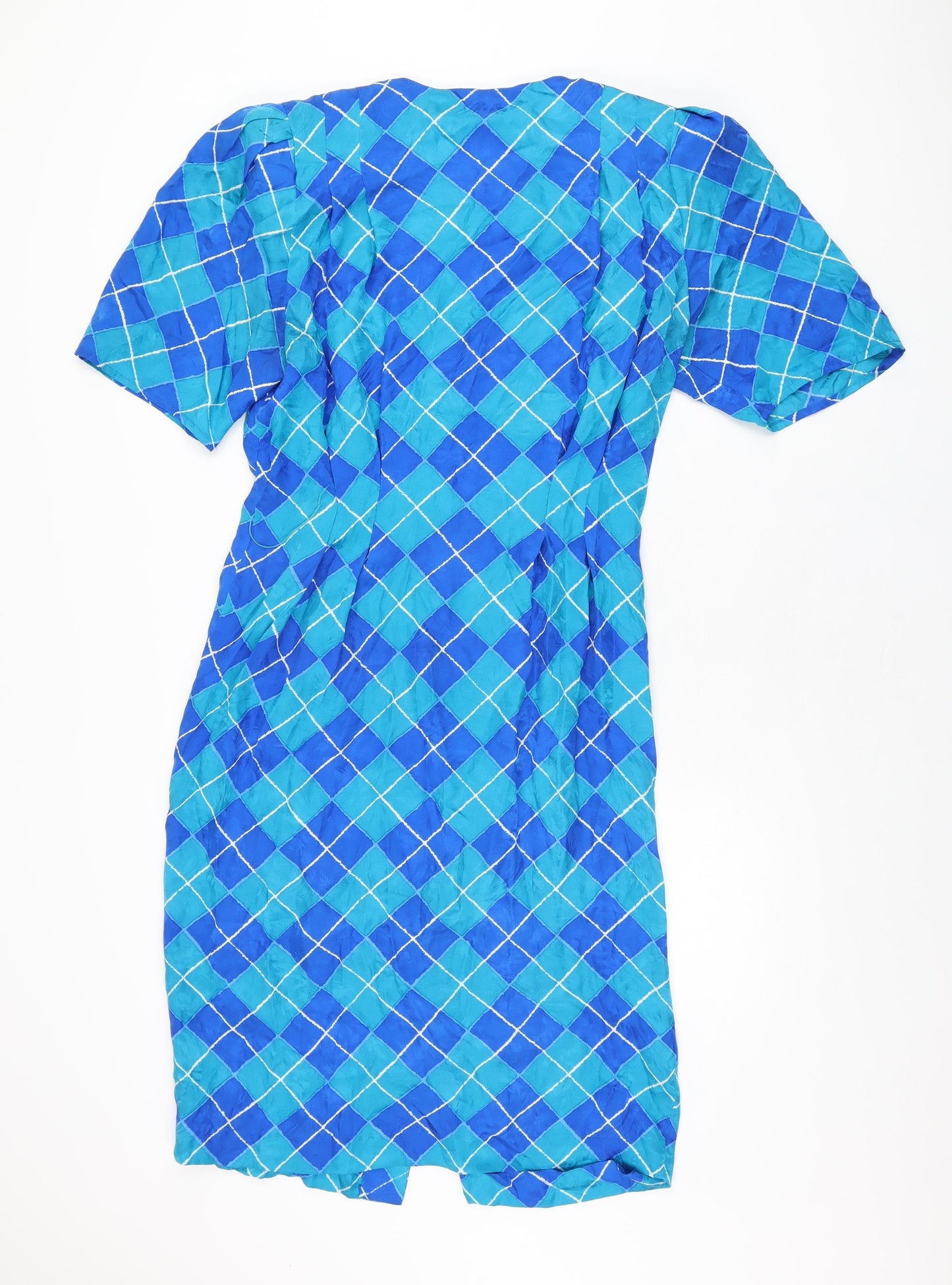 Adrianna Papell Womens Blue Geometric Silk Shift Size 10 Round Neck Button