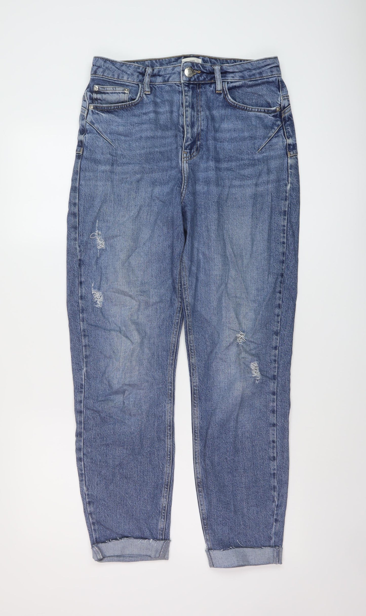 River Island Womens Blue Cotton Straight Jeans Size 10 L28 in Regular Button