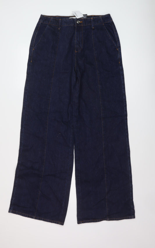 NEXT Womens Blue Cotton Wide-Leg Jeans Size 12 L32 in Regular Button