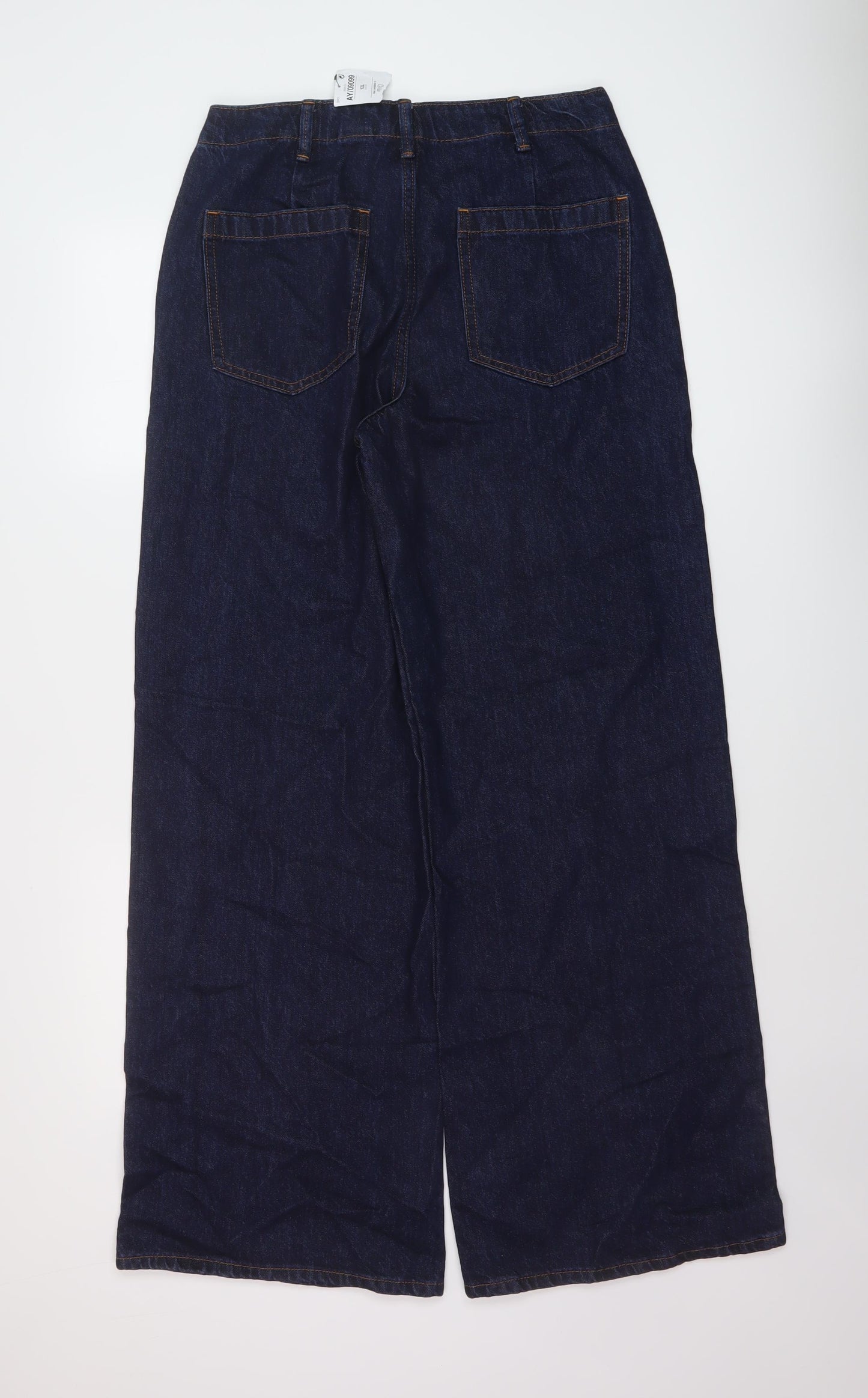 NEXT Womens Blue Cotton Wide-Leg Jeans Size 12 L32 in Regular Button