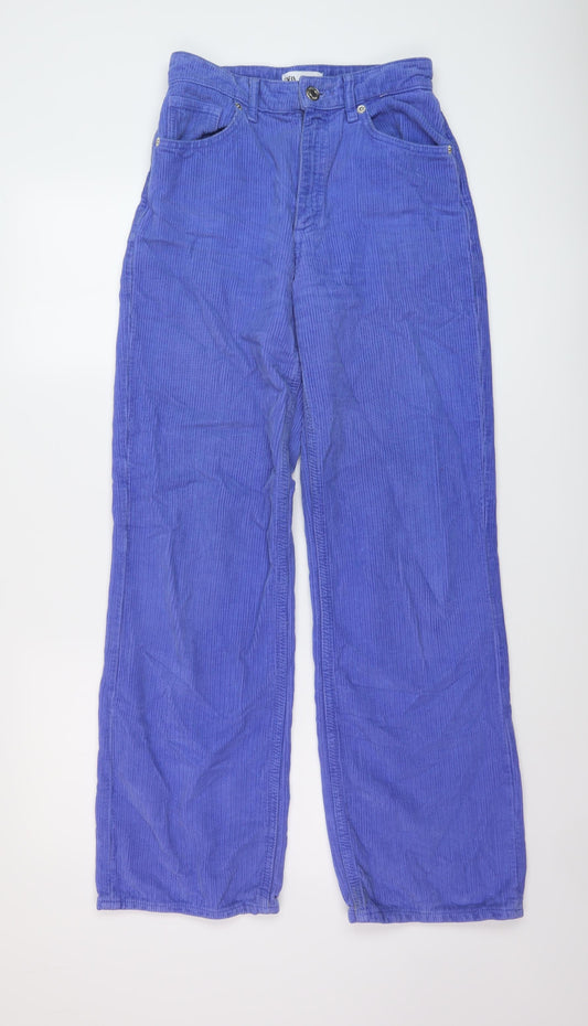 Zara Womens Blue Cotton Trousers Size 8 L30 in Regular Button