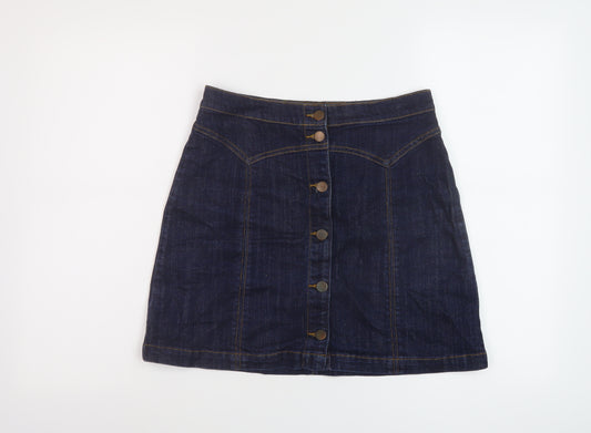 H&M Womens Blue Cotton A-Line Skirt Size 10 Button