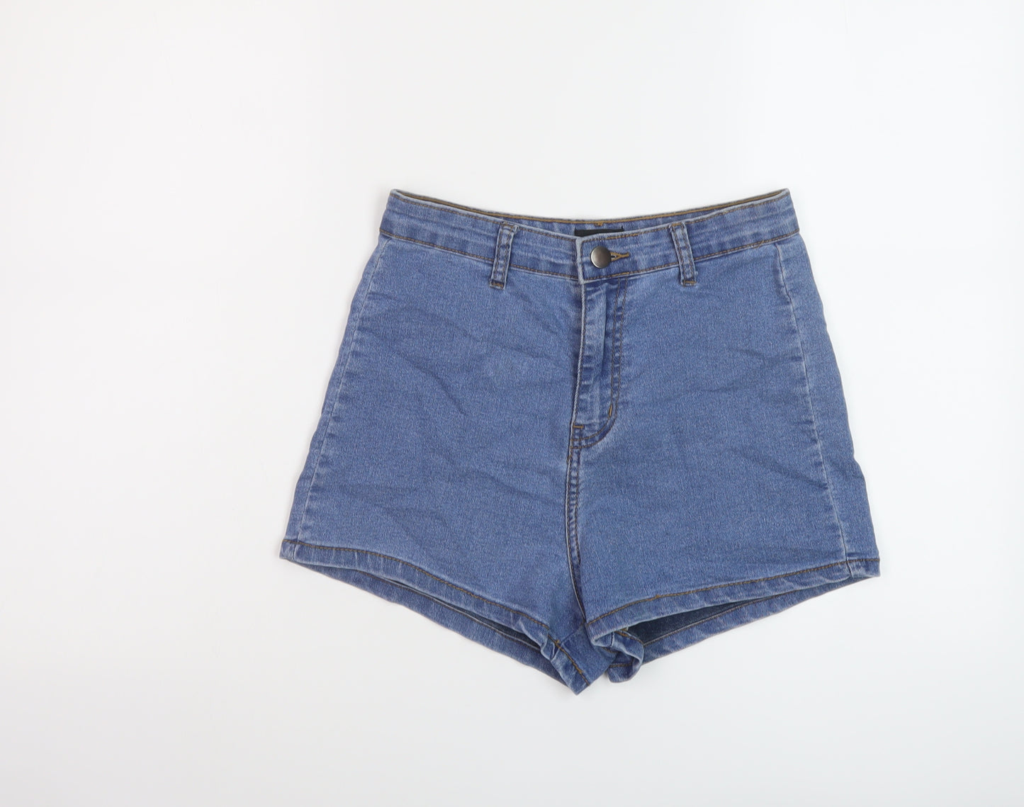 PRETTYLITTLETHING Womens Blue Cotton Hot Pants Shorts Size 8 L3 in Regular Button