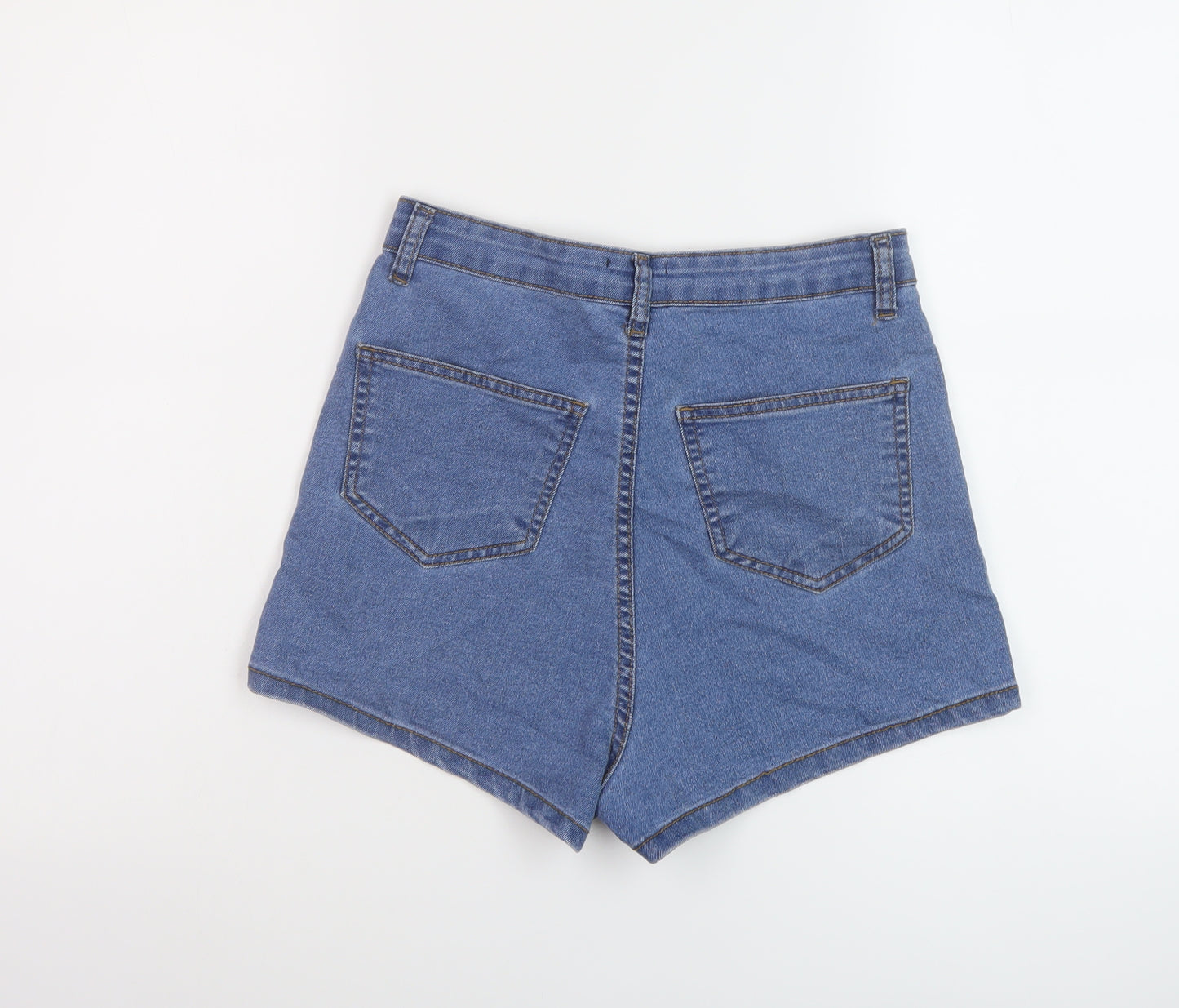 PRETTYLITTLETHING Womens Blue Cotton Hot Pants Shorts Size 8 L3 in Regular Button