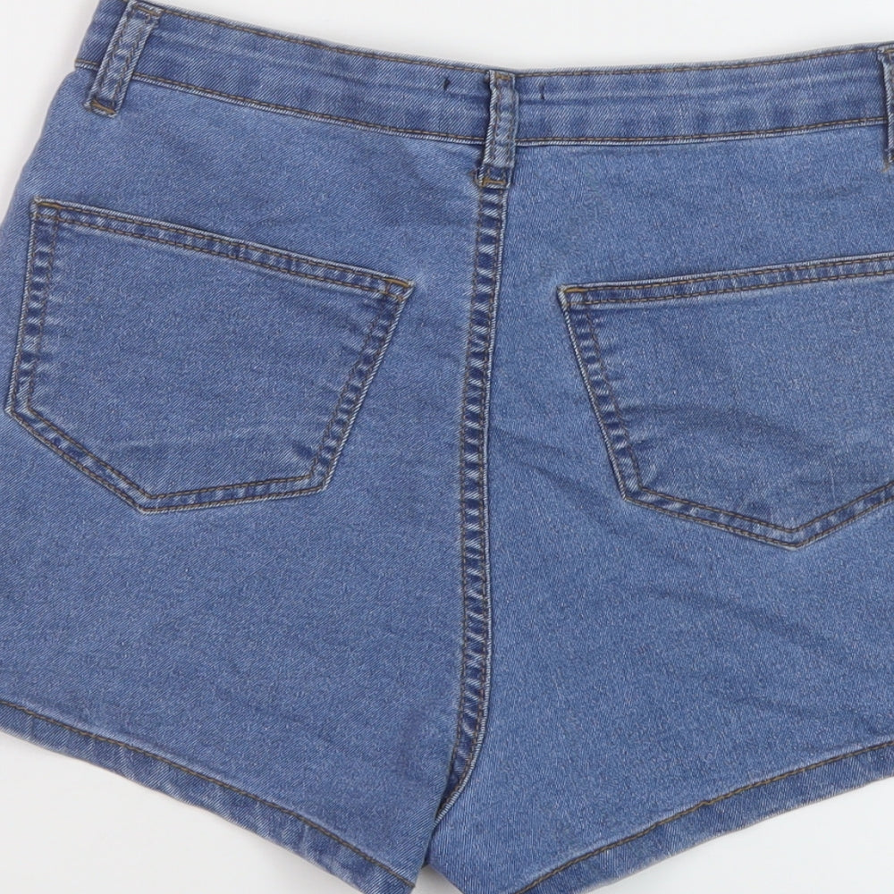 PRETTYLITTLETHING Womens Blue Cotton Hot Pants Shorts Size 8 L3 in Regular Button