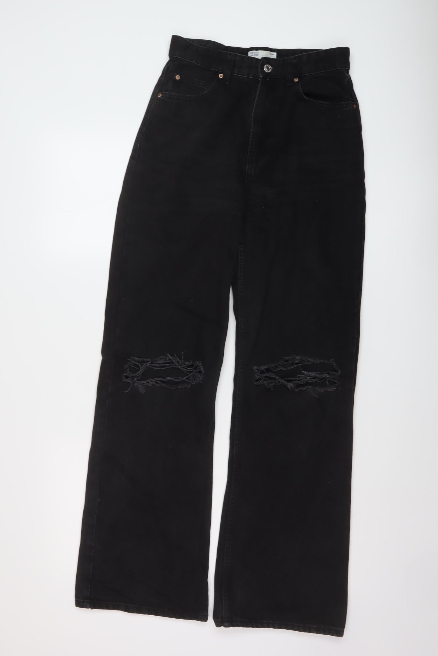 Bershka Womens Black Cotton Wide-Leg Jeans Size 8 L30 in Regular Button