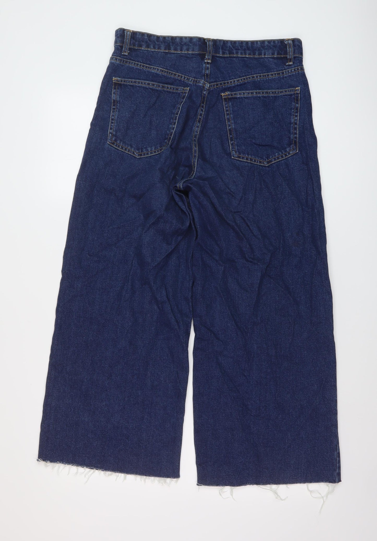 Zara Womens Blue Cotton Wide-Leg Jeans Size 12 L25 in Regular Button