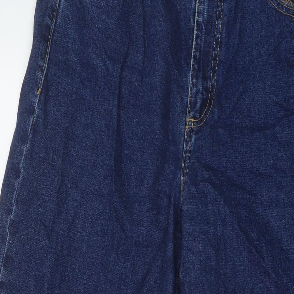 Zara Womens Blue Cotton Wide-Leg Jeans Size 12 L25 in Regular Button