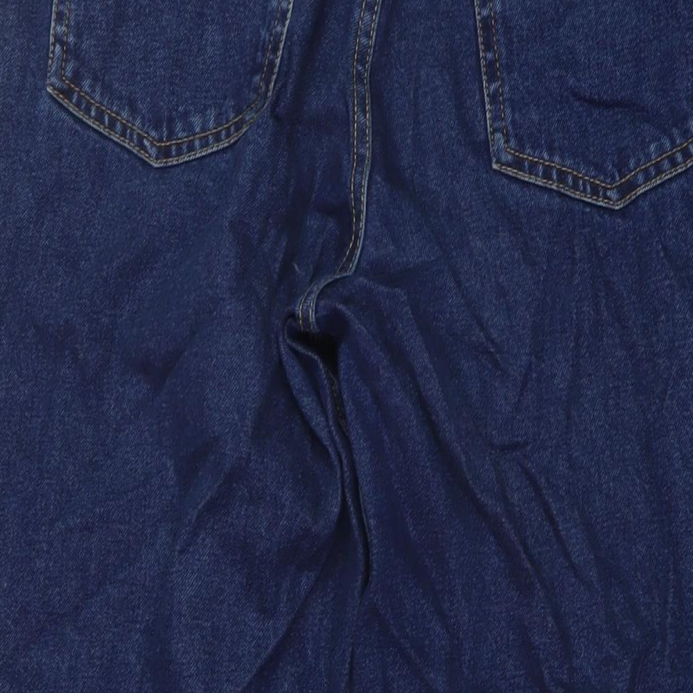 Zara Womens Blue Cotton Wide-Leg Jeans Size 12 L25 in Regular Button