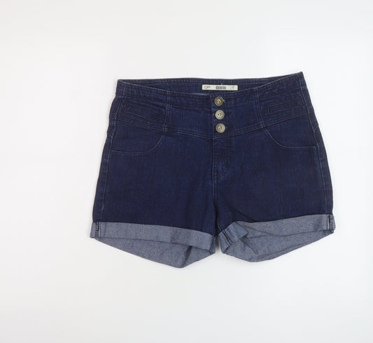 Dorothy Perkins Womens Blue Cotton Hot Pants Shorts Size 12 L4 in Regular Button