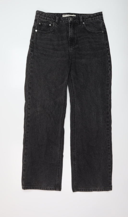 ASOS Womens Grey Cotton Wide-Leg Jeans Size 28 in L32 in Regular Button