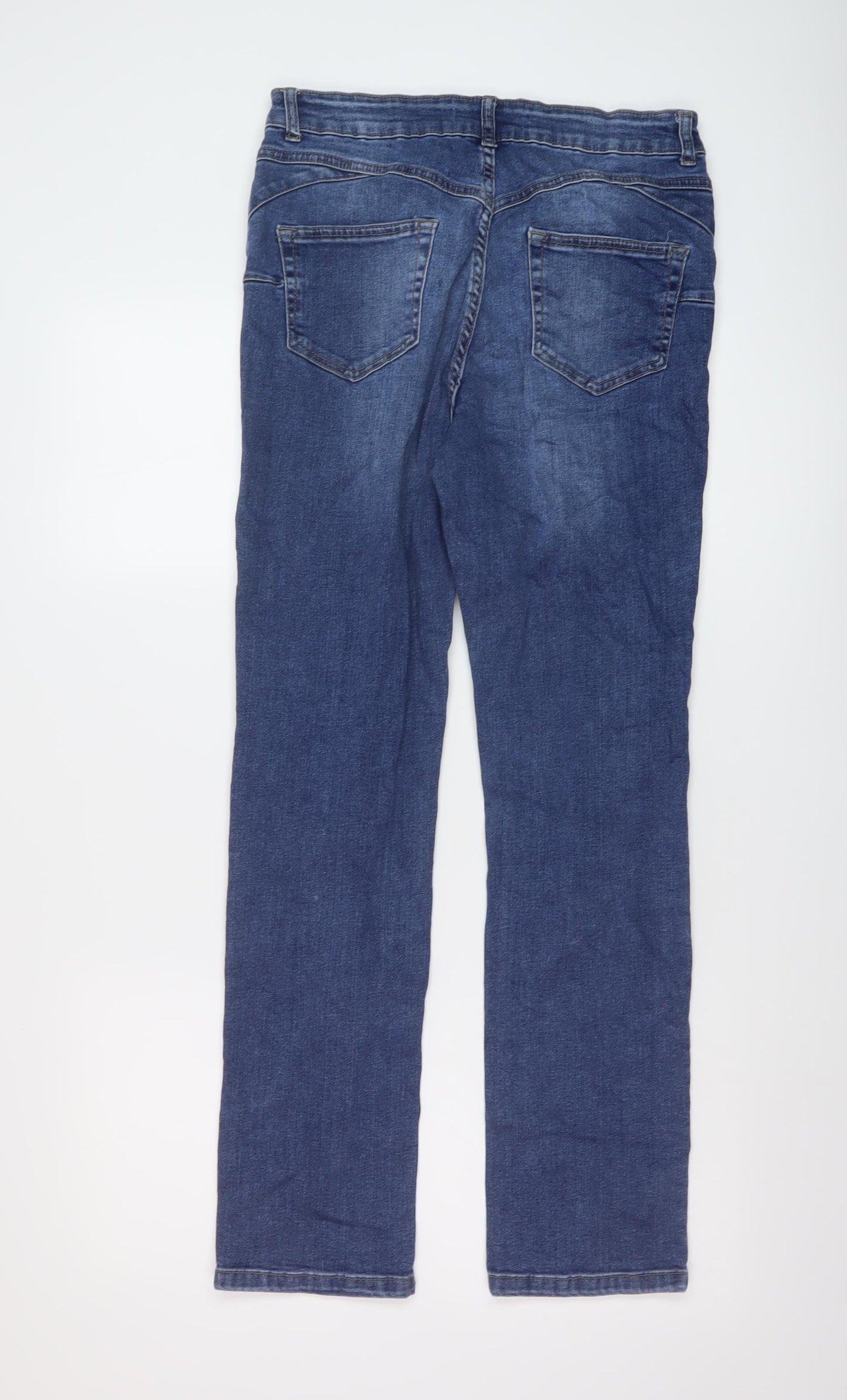 Wallis Womens Blue Cotton Straight Jeans Size 10 L29 in Regular Button