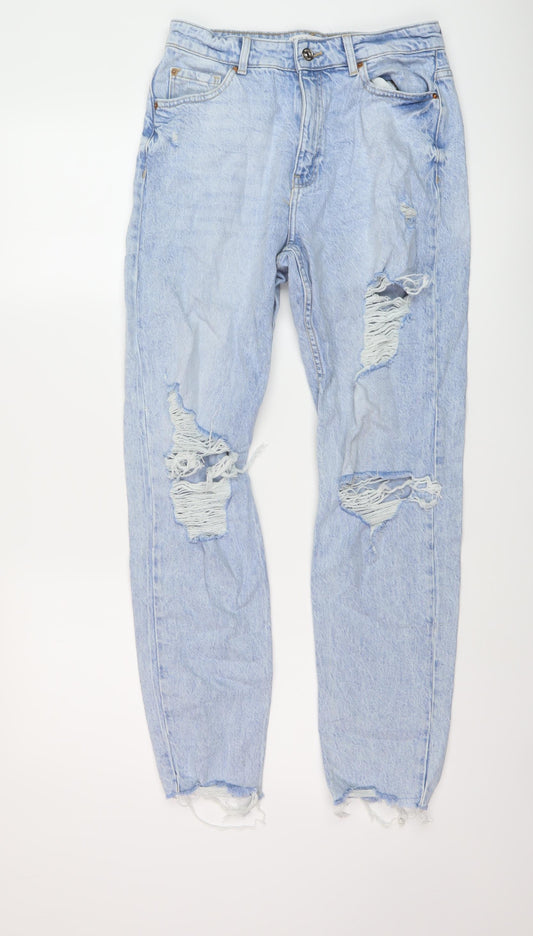 Denim & Co. Womens Blue Cotton Mom Jeans Size 10 L29 in Regular Button