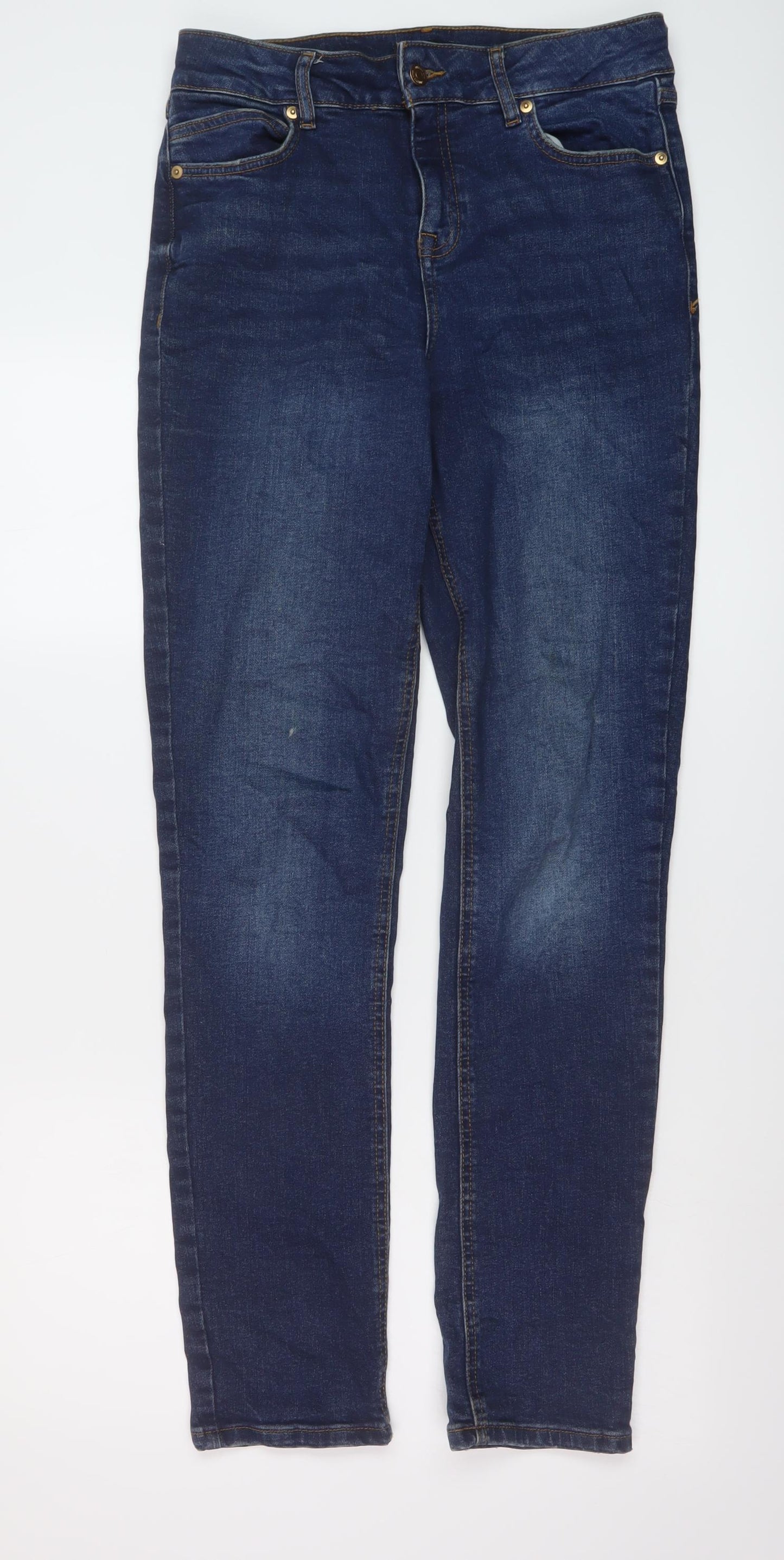 F&F Womens Blue Cotton Straight Jeans Size 12 L31 in Regular Button