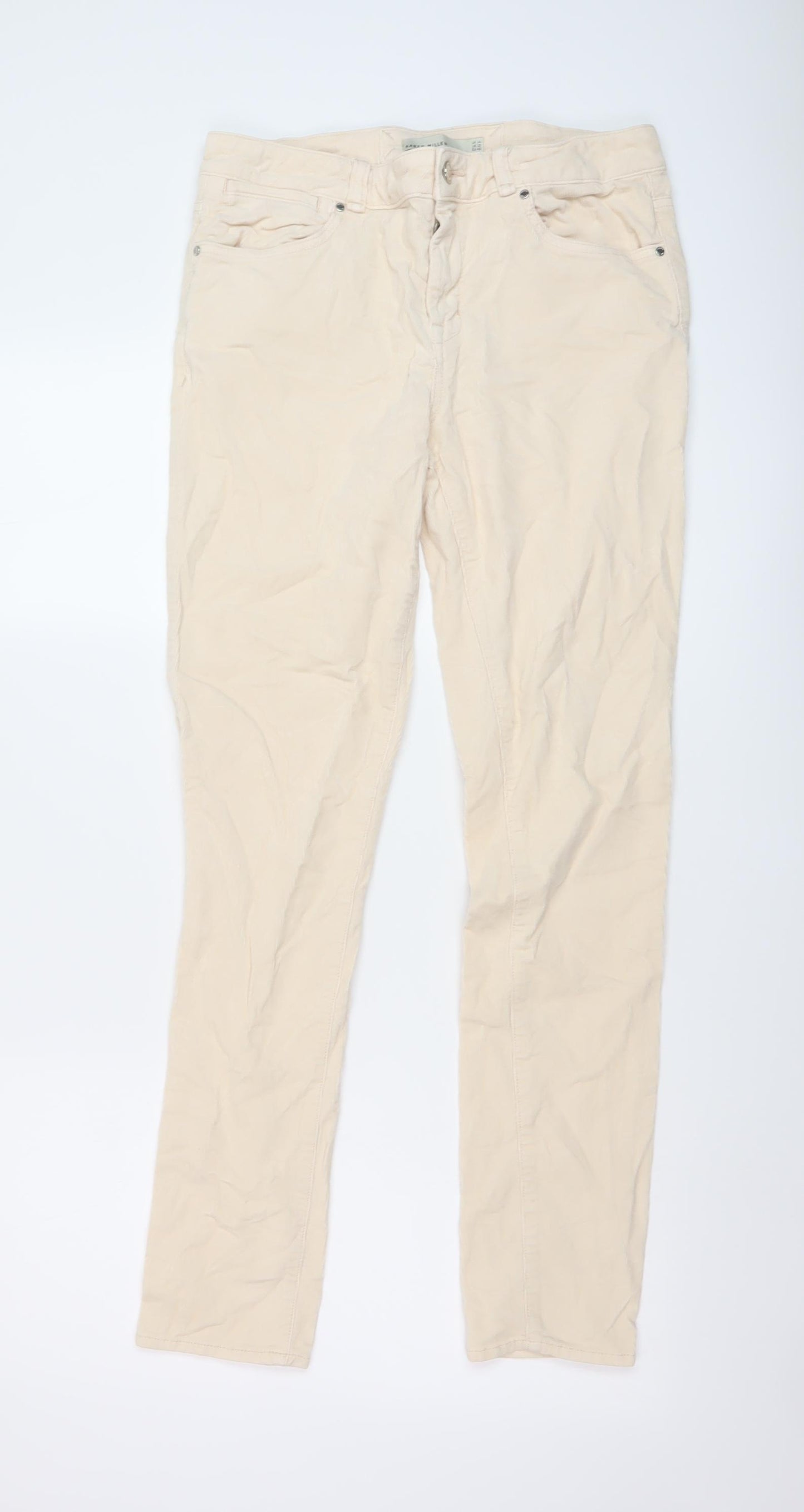 Karen Millen Womens Beige Cotton Trousers Size 14 L29 in Regular Button