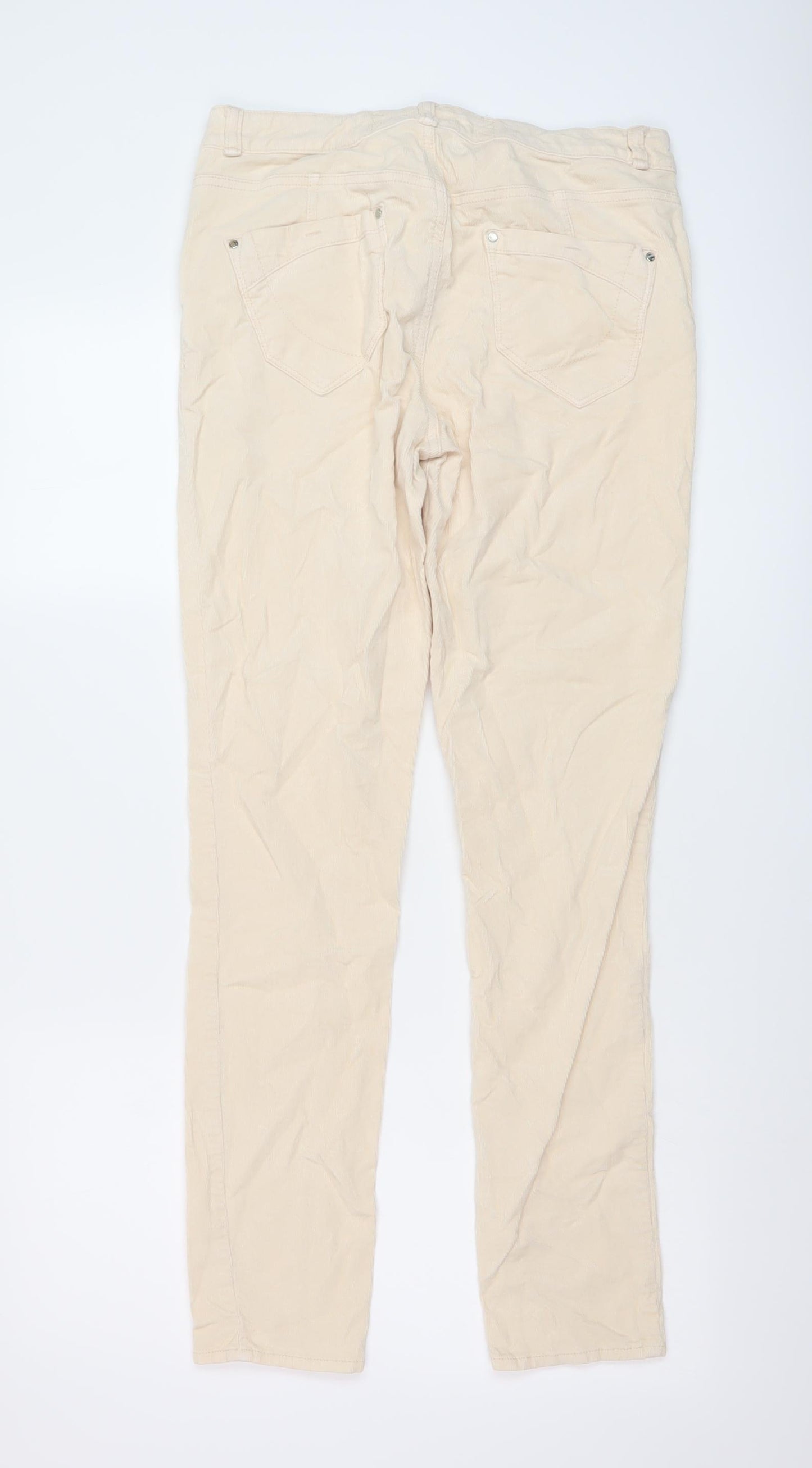 Karen Millen Womens Beige Cotton Trousers Size 14 L29 in Regular Button