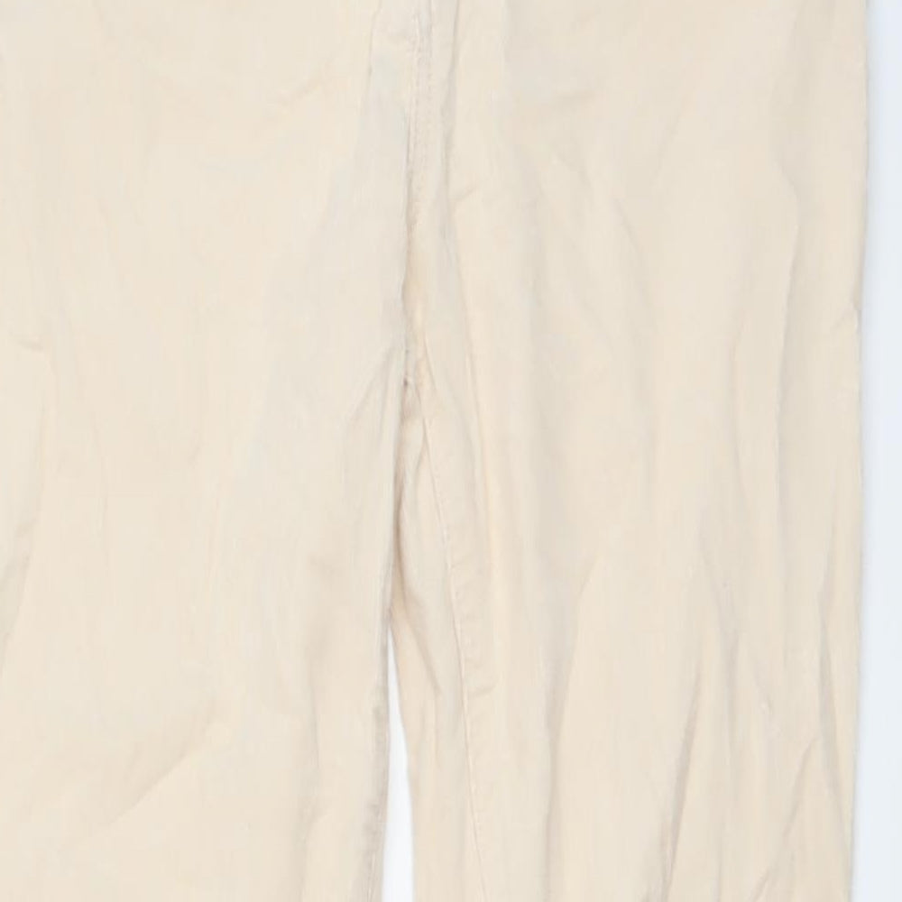 Karen Millen Womens Beige Cotton Trousers Size 14 L29 in Regular Button