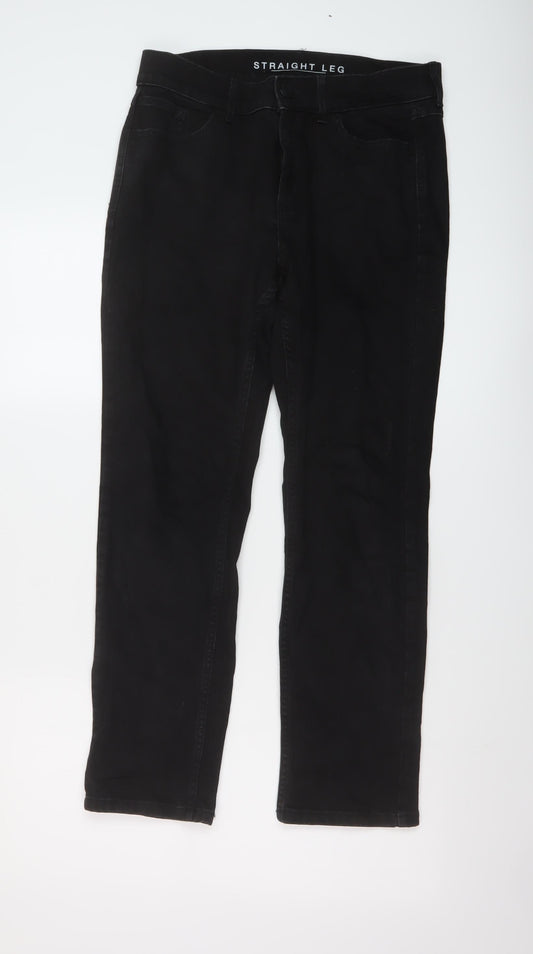 Marks and Spencer Womens Black Cotton Straight Jeans Size 12 L27 in Regular Button