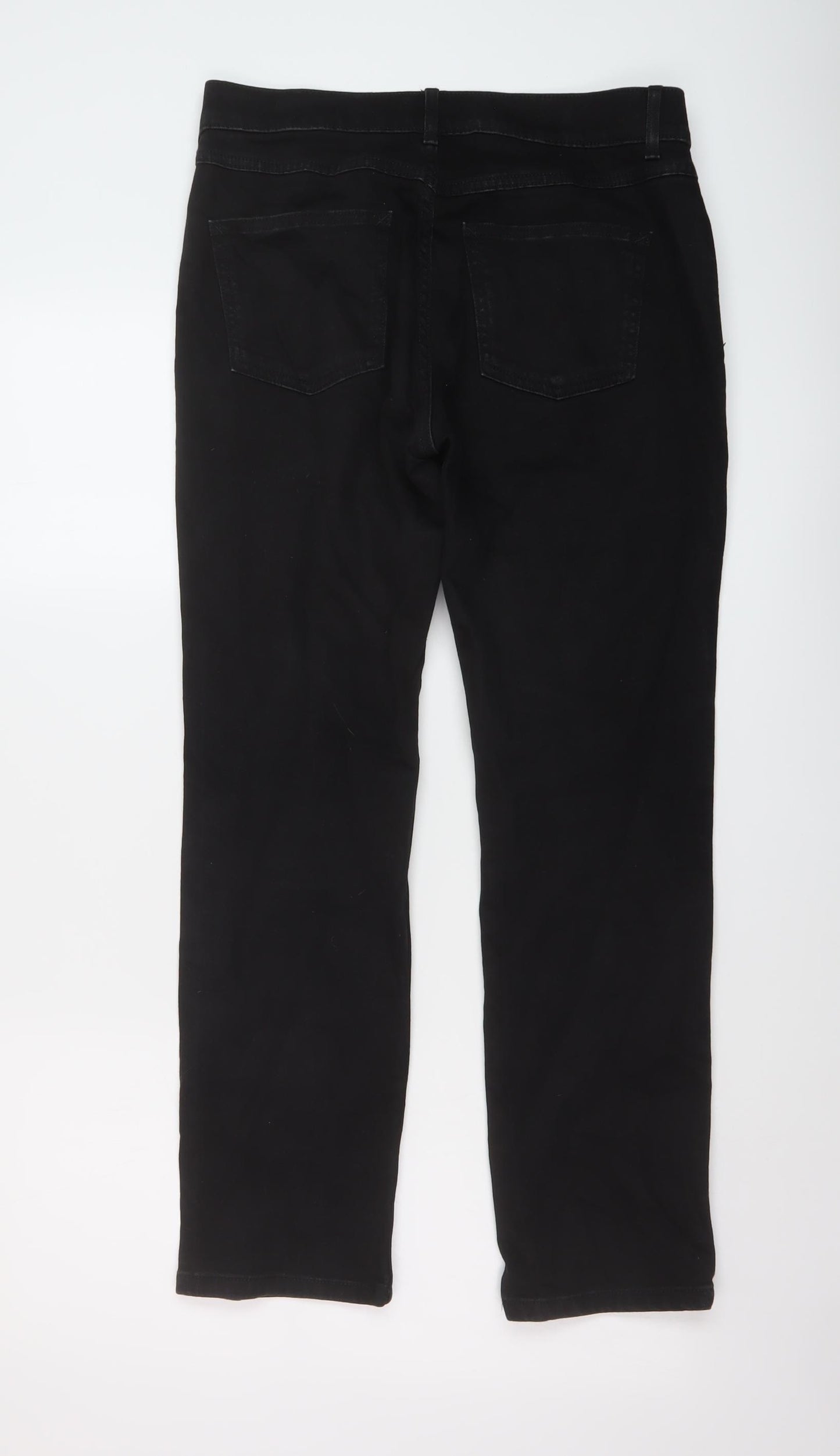 Marks and Spencer Womens Black Cotton Straight Jeans Size 12 L27 in Regular Button