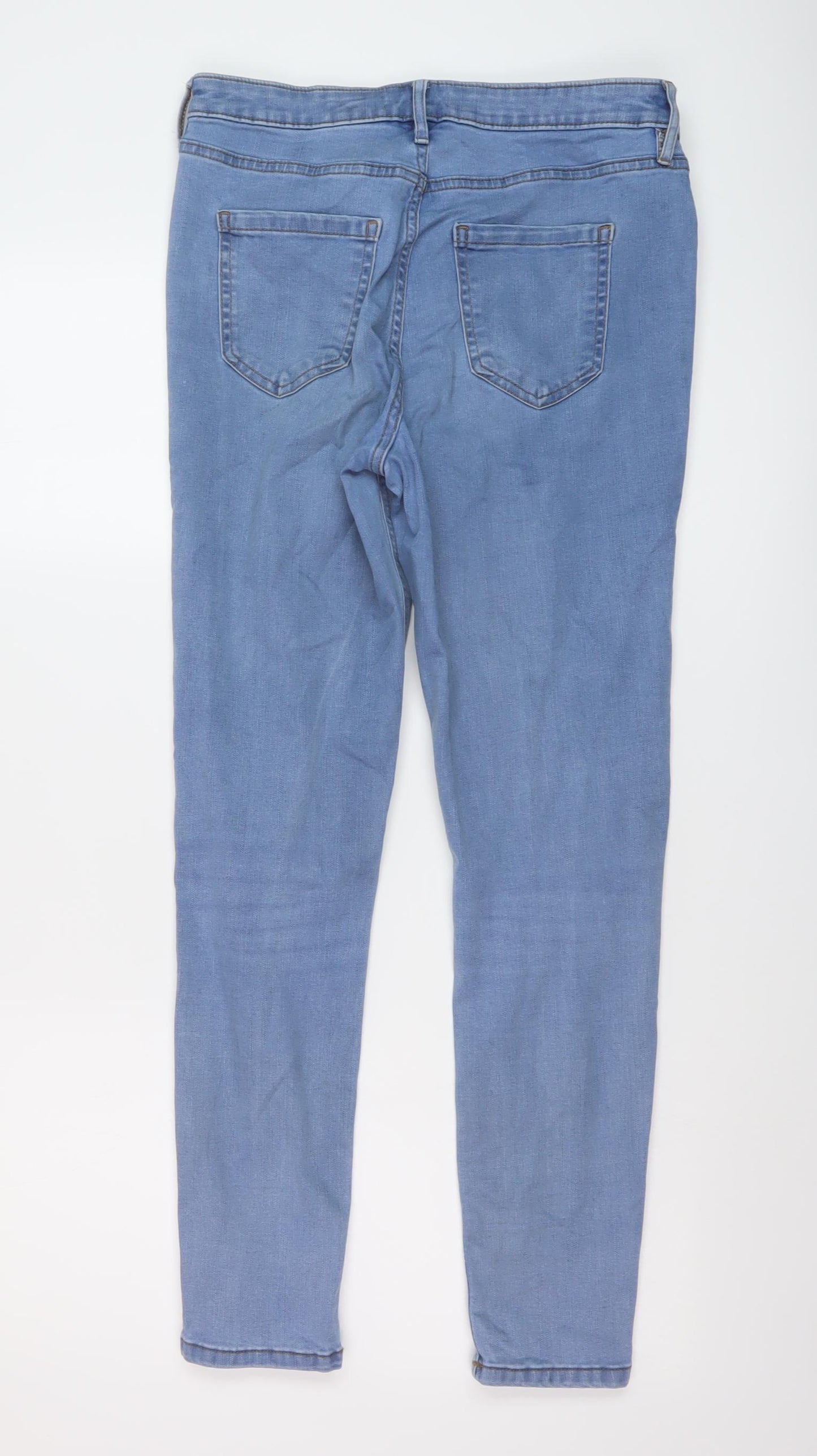 F&F Womens Blue Cotton Skinny Jeans Size 12 L28 in Regular Button