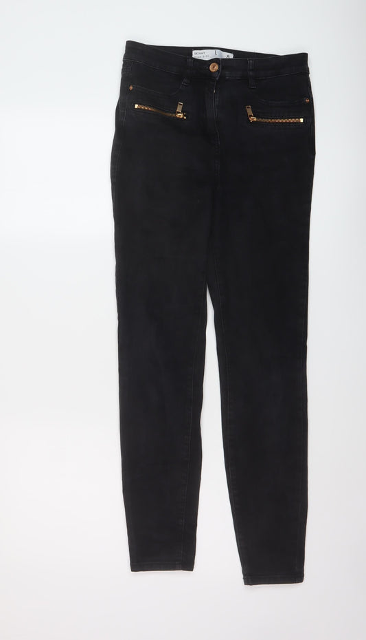 NEXT Womens Black Cotton Skinny Jeans Size 8 L28 in Regular Button